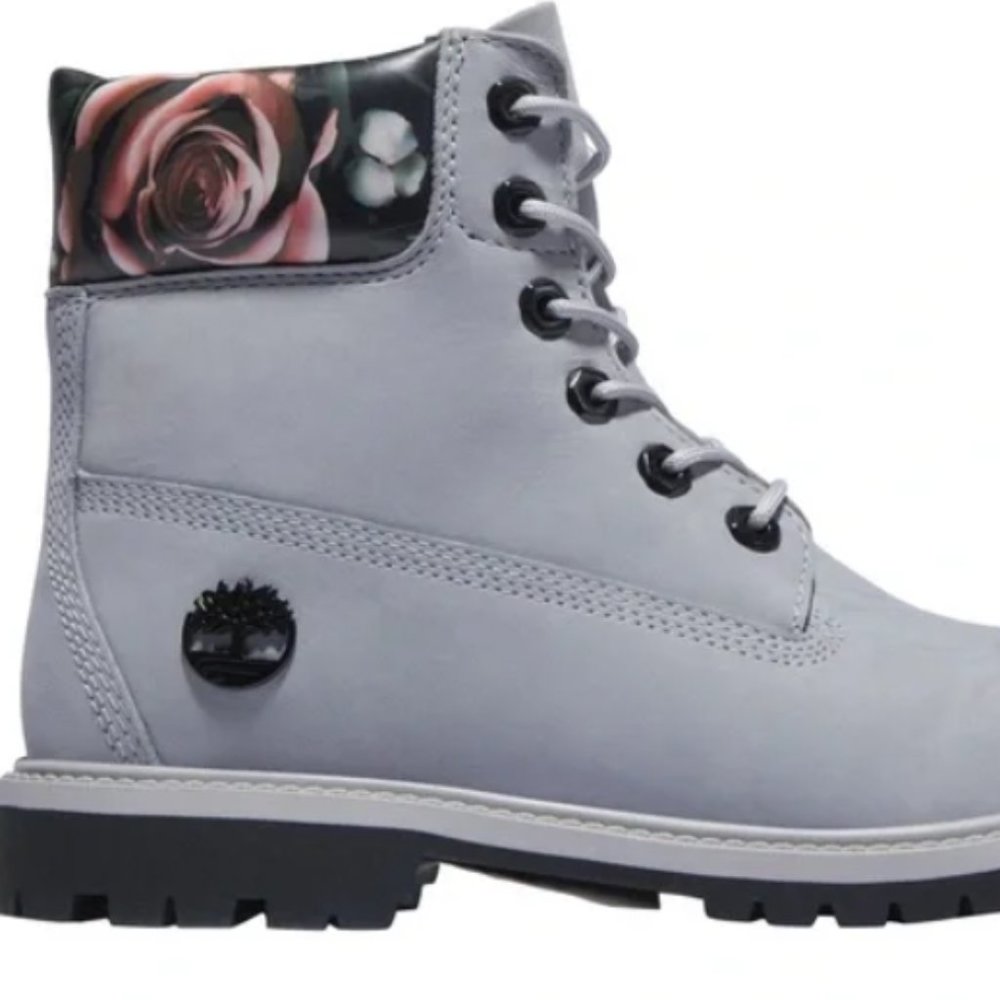 NWT - Timberland Women's 6" Heritage Waterproof Boots Medium Grey With Floral